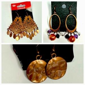EARRINGS COPPER COLORED (NEW 3 PAIRS)***